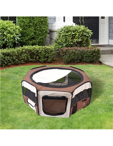 PawHut Portable Cat Dog Playpen Pet Puppy Rabbit Guinea Pig Pen Run Dia 90 x 41H cm Indoor & Outdoor Brown