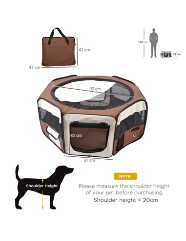 PawHut Portable Cat Dog Playpen Pet Puppy Rabbit Guinea Pig Pen Run Dia 90 x 41H cm Indoor & Outdoor Brown