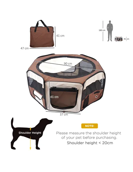 PawHut Portable Cat Dog Playpen Pet Puppy Rabbit Guinea Pig Pen Run Dia 90 x 41H cm Indoor & Outdoor Brown