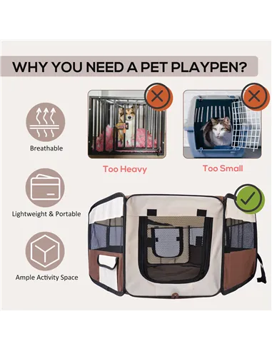 PawHut Portable Cat Dog Playpen Pet Puppy Rabbit Guinea Pig Pen Run Dia 90 x 41H cm Indoor & Outdoor Brown
