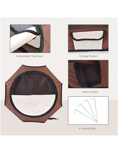 PawHut Portable Cat Dog Playpen Pet Puppy Rabbit Guinea Pig Pen Run Dia 90 x 41H cm Indoor & Outdoor Brown