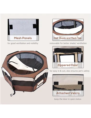 PawHut Portable Cat Dog Playpen Pet Puppy Rabbit Guinea Pig Pen Run Dia 90 x 41H cm Indoor & Outdoor Brown