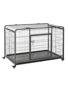 PawHut Metal Dog Cage Kennel Locking Door & Wheels Removable Tray Openable Top For Extra Large Pets 125 x 76 x 81 cm
