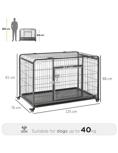 PawHut Metal Dog Cage Kennel Locking Door & Wheels Removable Tray Openable Top For Extra Large Pets 125 x 76 x 81 cm
