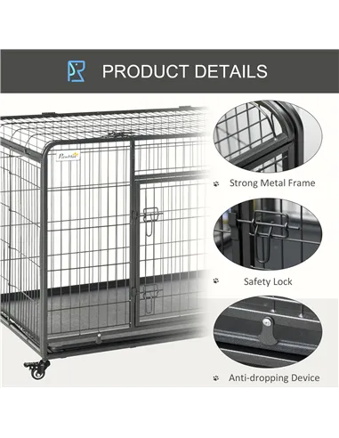 PawHut Metal Dog Cage Kennel Locking Door & Wheels Removable Tray Openable Top For Extra Large Pets 125 x 76 x 81 cm