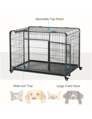 PawHut Metal Dog Cage Kennel Locking Door & Wheels Removable Tray Openable Top For Extra Large Pets 125 x 76 x 81 cm