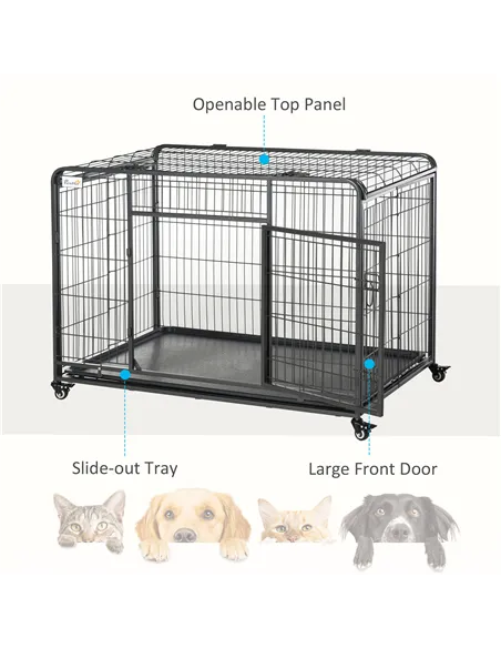 PawHut Metal Dog Cage Kennel Locking Door & Wheels Removable Tray Openable Top For Extra Large Pets 125 x 76 x 81 cm
