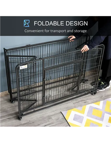 PawHut Metal Dog Cage Kennel Locking Door & Wheels Removable Tray Openable Top For Extra Large Pets 125 x 76 x 81 cm