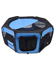 PawHut Portable Cat Dog Playpen Pet Puppy Rabbit Guinea Pig Pen Run Dia 90 x 41H cm Indoor & Outdoor Blue