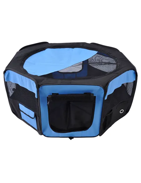 PawHut Portable Cat Dog Playpen Pet Puppy Rabbit Guinea Pig Pen Run Dia 90 x 41H cm Indoor & Outdoor Blue