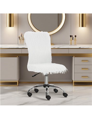 HOMCOM Plush Office Desk Chair, Modern Armless Swivel Vanity Chair with Adjustable Height for Home Office, Bedroom, Living Room,