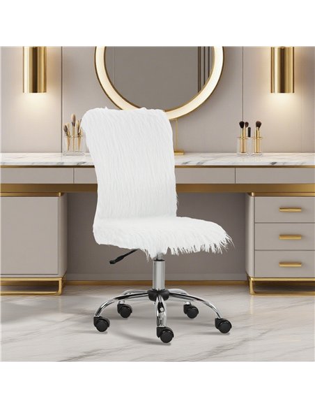 HOMCOM Plush Office Desk Chair, Modern Armless Swivel Vanity Chair with Adjustable Height for Home Office, Bedroom, Living Room,