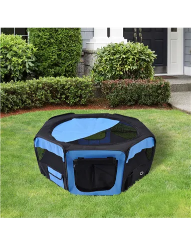 PawHut Portable Cat Dog Playpen Pet Puppy Rabbit Guinea Pig Pen Run Dia 90 x 41H cm Indoor & Outdoor Blue