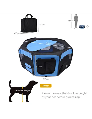 PawHut Portable Cat Dog Playpen Pet Puppy Rabbit Guinea Pig Pen Run Dia 90 x 41H cm Indoor & Outdoor Blue