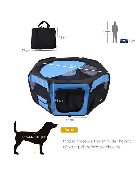 PawHut Portable Cat Dog Playpen Pet Puppy Rabbit Guinea Pig Pen Run Dia 90 x 41H cm Indoor & Outdoor Blue