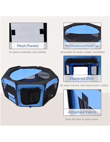 PawHut Portable Cat Dog Playpen Pet Puppy Rabbit Guinea Pig Pen Run Dia 90 x 41H cm Indoor & Outdoor Blue
