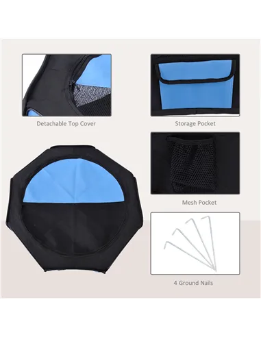 PawHut Portable Cat Dog Playpen Pet Puppy Rabbit Guinea Pig Pen Run Dia 90 x 41H cm Indoor & Outdoor Blue