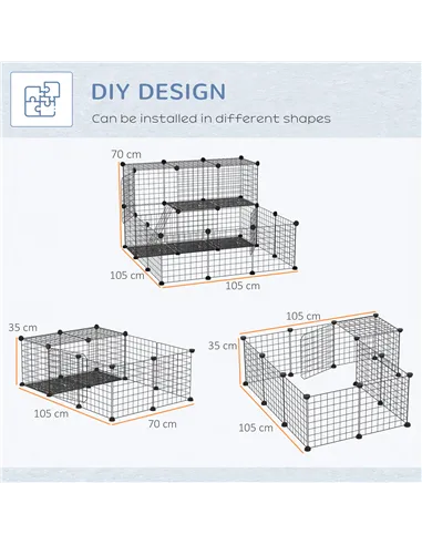 PawHut 3 Level DIY Pet Playpen Metal Small Animal Cage Rabbit Ferret Chinchillas Cage 4 Doors Bottom Trays Black