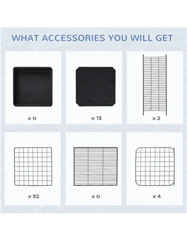 PawHut 3 Level DIY Pet Playpen Metal Small Animal Cage Rabbit Ferret Chinchillas Cage 4 Doors Bottom Trays Black