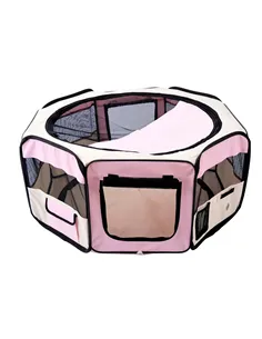 PawHut Portable Cat Dog Playpen Pet Puppy Rabbit Guinea Pig Pen Run Dia 90 x 41H cm Indoor & Outdoor Pink