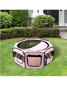 PawHut Portable Cat Dog Playpen Pet Puppy Rabbit Guinea Pig Pen Run Dia 90 x 41H cm Indoor & Outdoor Pink 2