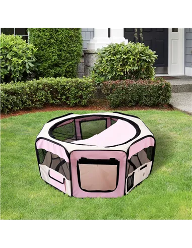 PawHut Portable Cat Dog Playpen Pet Puppy Rabbit Guinea Pig Pen Run Dia 90 x 41H cm Indoor & Outdoor Pink