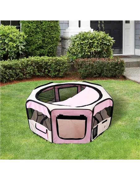 PawHut Portable Cat Dog Playpen Pet Puppy Rabbit Guinea Pig Pen Run Dia 90 x 41H cm Indoor & Outdoor Pink