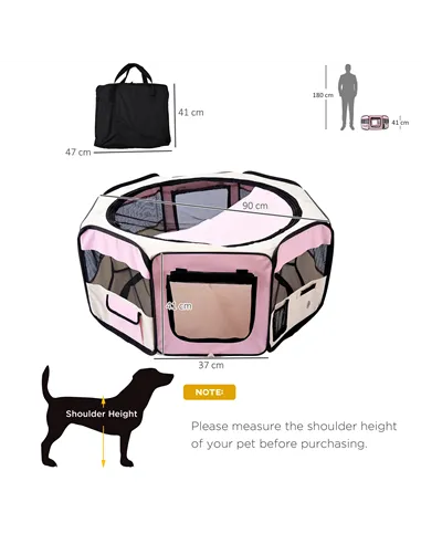 PawHut Portable Cat Dog Playpen Pet Puppy Rabbit Guinea Pig Pen Run Dia 90 x 41H cm Indoor & Outdoor Pink