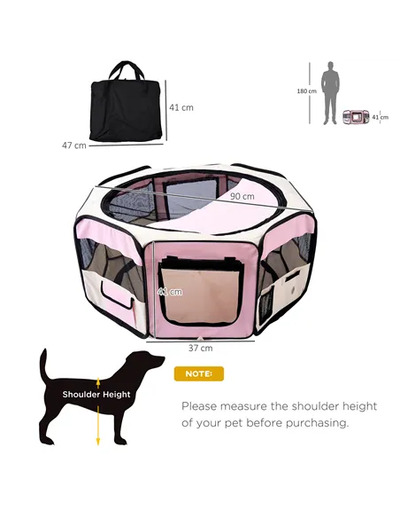PawHut Portable Cat Dog Playpen Pet Puppy Rabbit Guinea Pig Pen Run Dia 90 x 41H cm Indoor & Outdoor Pink