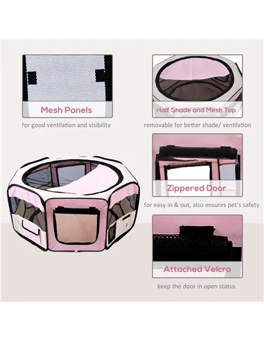 PawHut Portable Cat Dog Playpen Pet Puppy Rabbit Guinea Pig Pen Run Dia 90 x 41H cm Indoor & Outdoor Pink