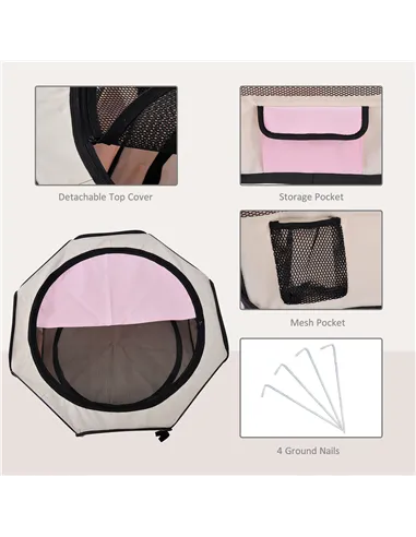 PawHut Portable Cat Dog Playpen Pet Puppy Rabbit Guinea Pig Pen Run Dia 90 x 41H cm Indoor & Outdoor Pink