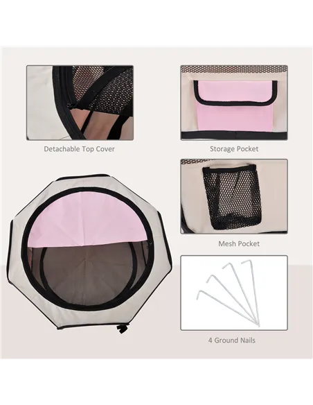 PawHut Portable Cat Dog Playpen Pet Puppy Rabbit Guinea Pig Pen Run Dia 90 x 41H cm Indoor & Outdoor Pink