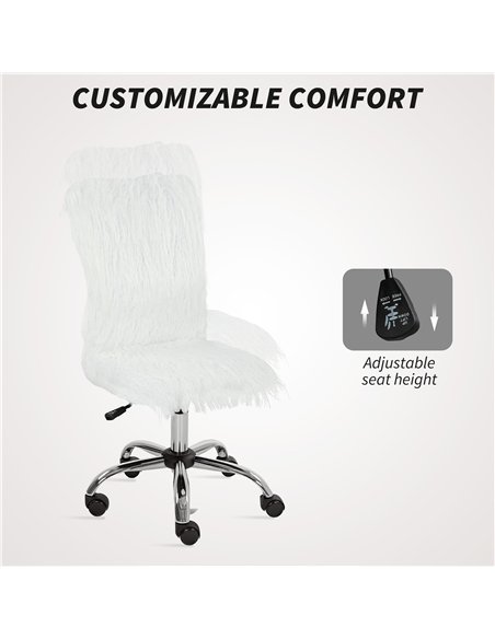 HOMCOM Plush Office Desk Chair, Modern Armless Swivel Vanity Chair with Adjustable Height for Home Office, Bedroom, Living Room,