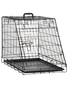 Pawhut Trapeze Collapsible Dog Pet Travel Box Cage Removable Tray 77 x 47 x 55cm