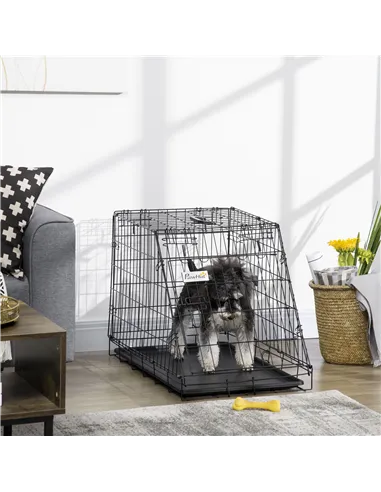 Pawhut Trapeze Collapsible Dog Pet Travel Box Cage Removable Tray 77 x 47 x 55cm