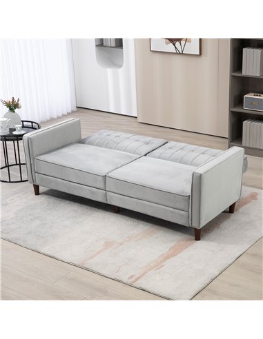 HOMCOM Modern Convertible Sofa Futon Velvet-Touch Tufted Couch Compact Loveseat with Adjustable Split Back, Light Grey
