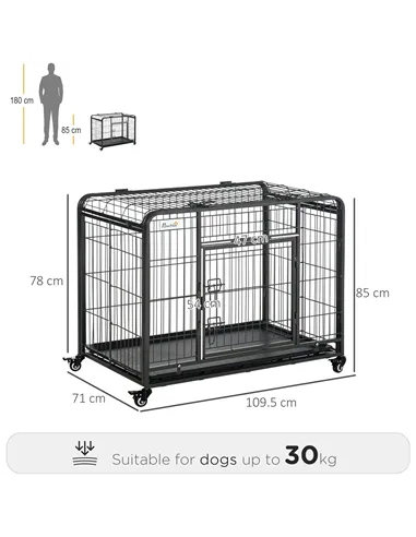 PawHut Metal Dog Cage Kennel Locking Door & Wheels Removable Tray Openable Top For Large Pets 109.5 x 71 x 78 cm