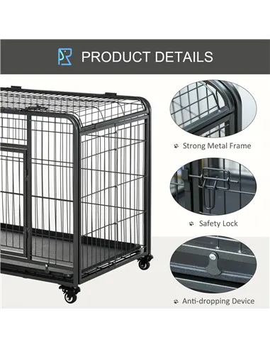 PawHut Metal Dog Cage Kennel Locking Door & Wheels Removable Tray Openable Top For Large Pets 109.5 x 71 x 78 cm
