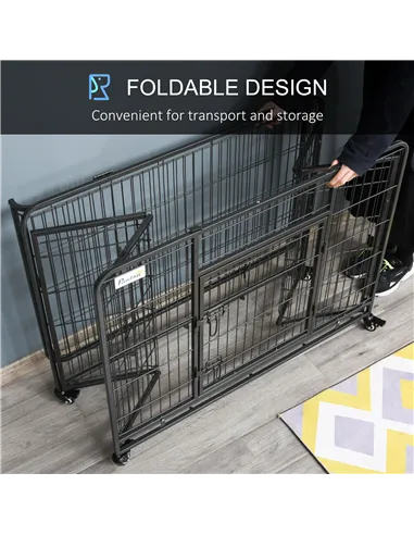 PawHut Metal Dog Cage Kennel Locking Door & Wheels Removable Tray Openable Top For Large Pets 109.5 x 71 x 78 cm