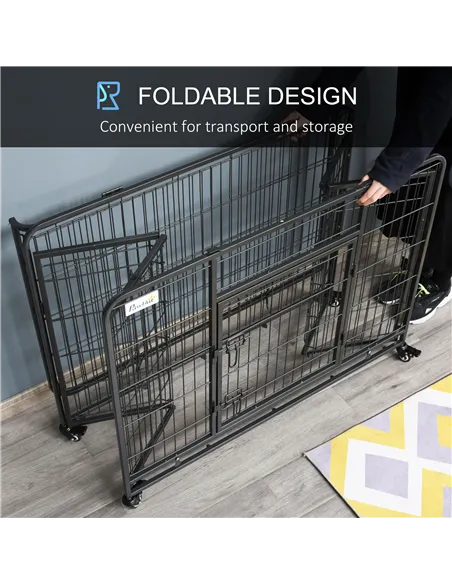 PawHut Metal Dog Cage Kennel Locking Door & Wheels Removable Tray Openable Top For Large Pets 109.5 x 71 x 78 cm