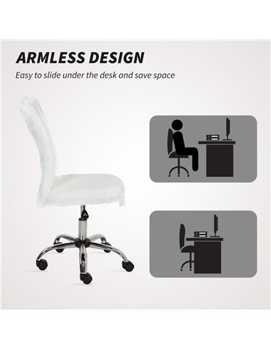HOMCOM Plush Office Desk Chair, Modern Armless Swivel Vanity Chair with Adjustable Height for Home Office, Bedroom, Living Room,
