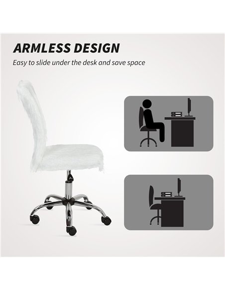 HOMCOM Plush Office Desk Chair, Modern Armless Swivel Vanity Chair with Adjustable Height for Home Office, Bedroom, Living Room,