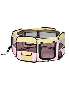 PawHut Fabric Pet Whelping Box Dog Cat Puppy Playpen Rabbit Guinea Pig Play Pen in Pink With Carry Bag Small Dia 90 x 41Hcm