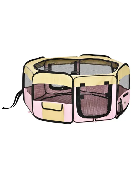 PawHut Fabric Pet Whelping Box Dog Cat Puppy Playpen Rabbit Guinea Pig Play Pen in Pink With Carry Bag Small Dia 90 x 41Hcm