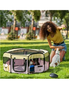 PawHut Fabric Pet Whelping Box Dog Cat Puppy Playpen Rabbit Guinea Pig Play Pen in Pink With Carry Bag Small Dia 90 x 41Hcm 2