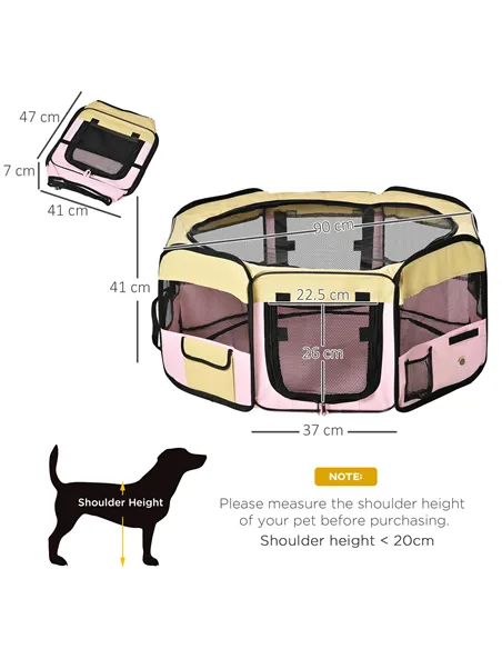 PawHut Fabric Pet Whelping Box Dog Cat Puppy Playpen Rabbit Guinea Pig Play Pen in Pink With Carry Bag Small Dia 90 x 41Hcm