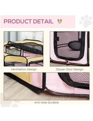 PawHut Fabric Pet Whelping Box Dog Cat Puppy Playpen Rabbit Guinea Pig Play Pen in Pink With Carry Bag Small Dia 90 x 41Hcm