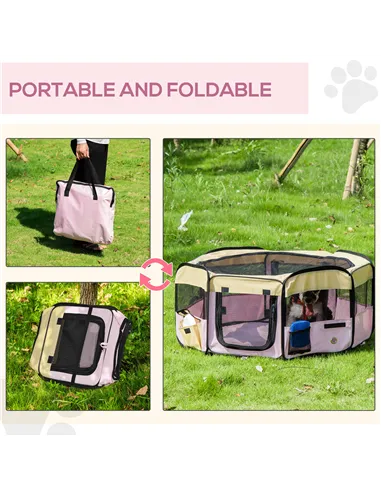 PawHut Fabric Pet Whelping Box Dog Cat Puppy Playpen Rabbit Guinea Pig Play Pen in Pink With Carry Bag Small Dia 90 x 41Hcm