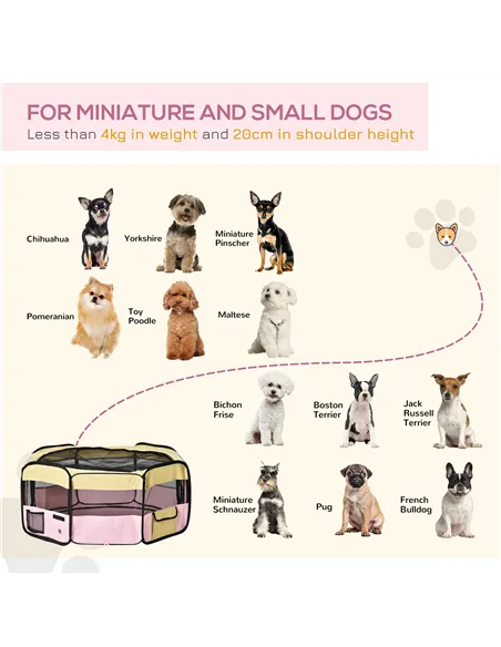 PawHut Fabric Pet Whelping Box Dog Cat Puppy Playpen Rabbit Guinea Pig Play Pen in Pink With Carry Bag Small Dia 90 x 41Hcm