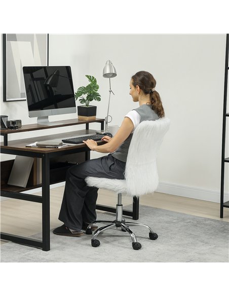 HOMCOM Plush Office Desk Chair, Modern Armless Swivel Vanity Chair with Adjustable Height for Home Office, Bedroom, Living Room,